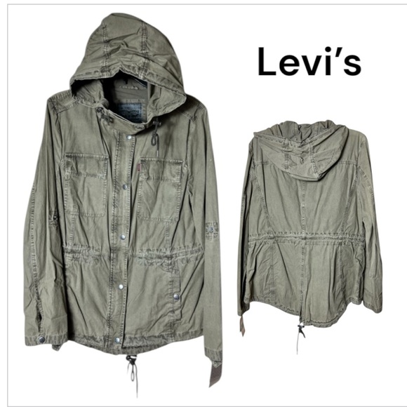 NWT Levi’s Khaki Green Utility Hooded Jacket Size L - Picture 1 of 13